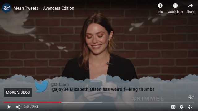 Elizabeth Olsen - Celebrities Read Mean Tweets About Themselves (videos)